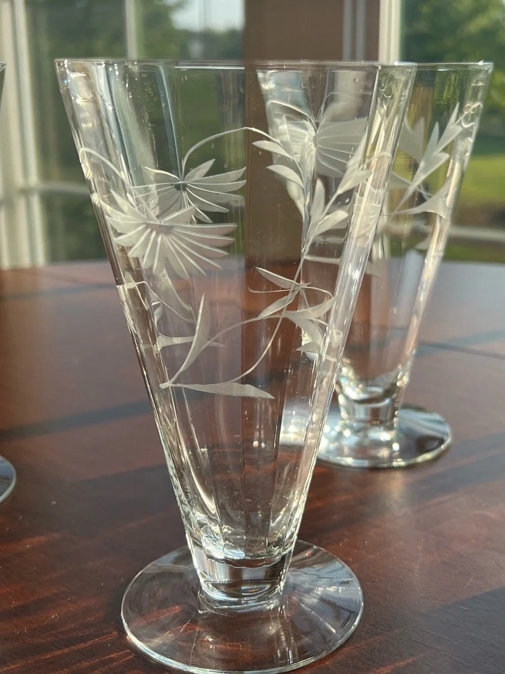 Vintage Atomic MCM Mid Century Modern Etched Glass Floral Pilsner Set of 6